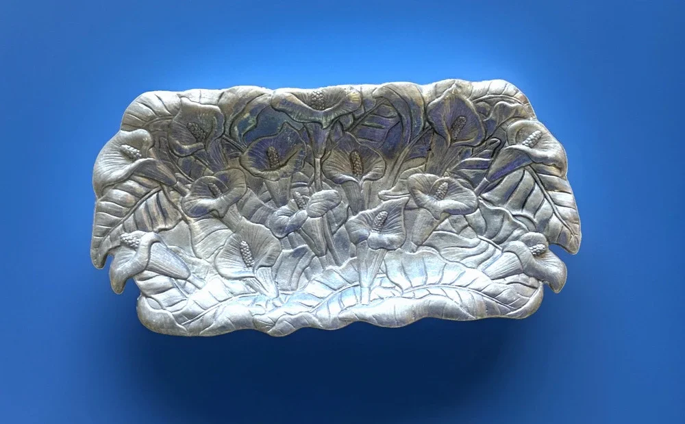Vintage 1993 Arthur Court Aluminum Floral Calla Lily Decorative Serving Tray